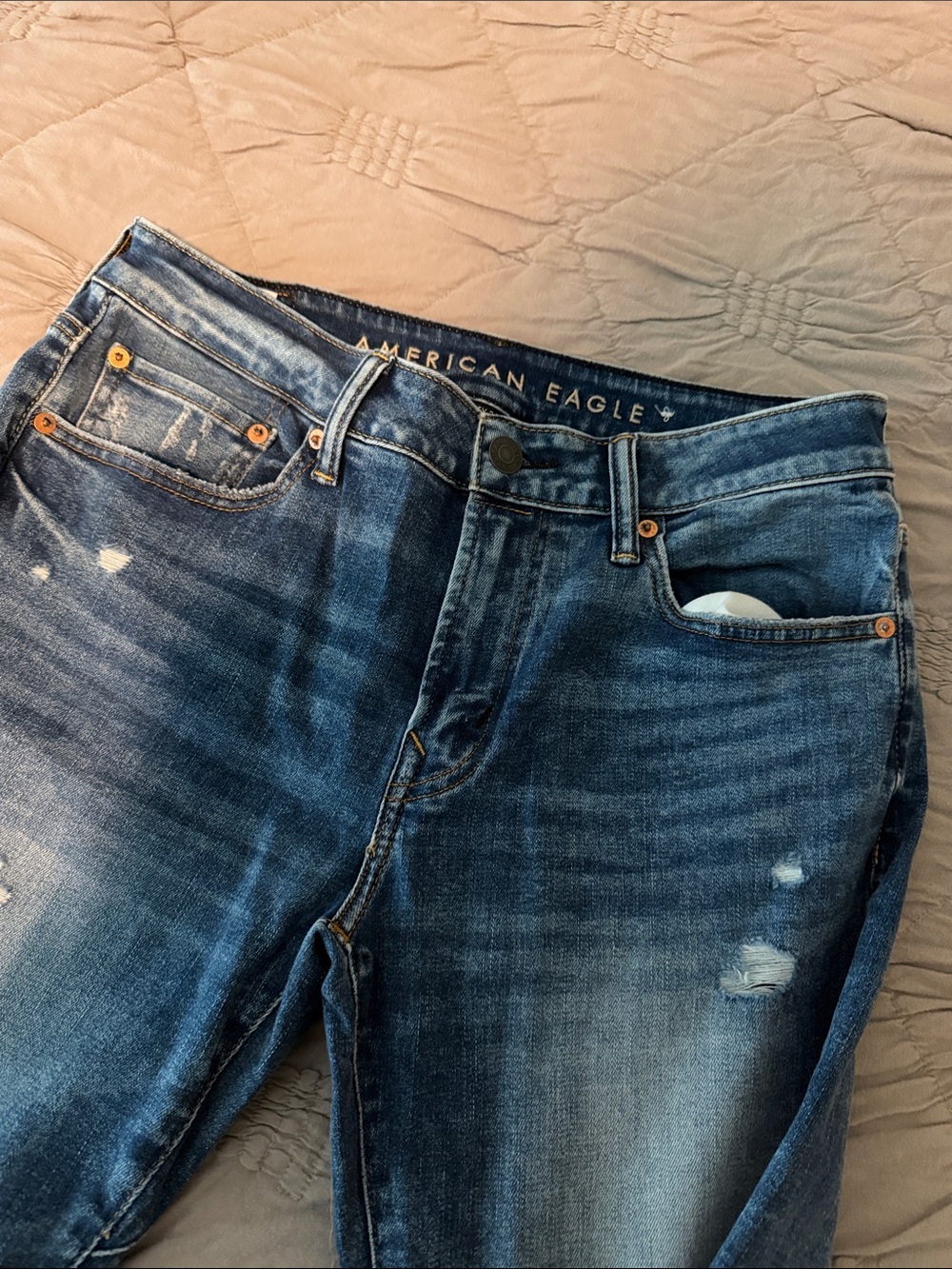 American Eagle Outfitters Men’s Distressed Dark Blue Slim Jeans